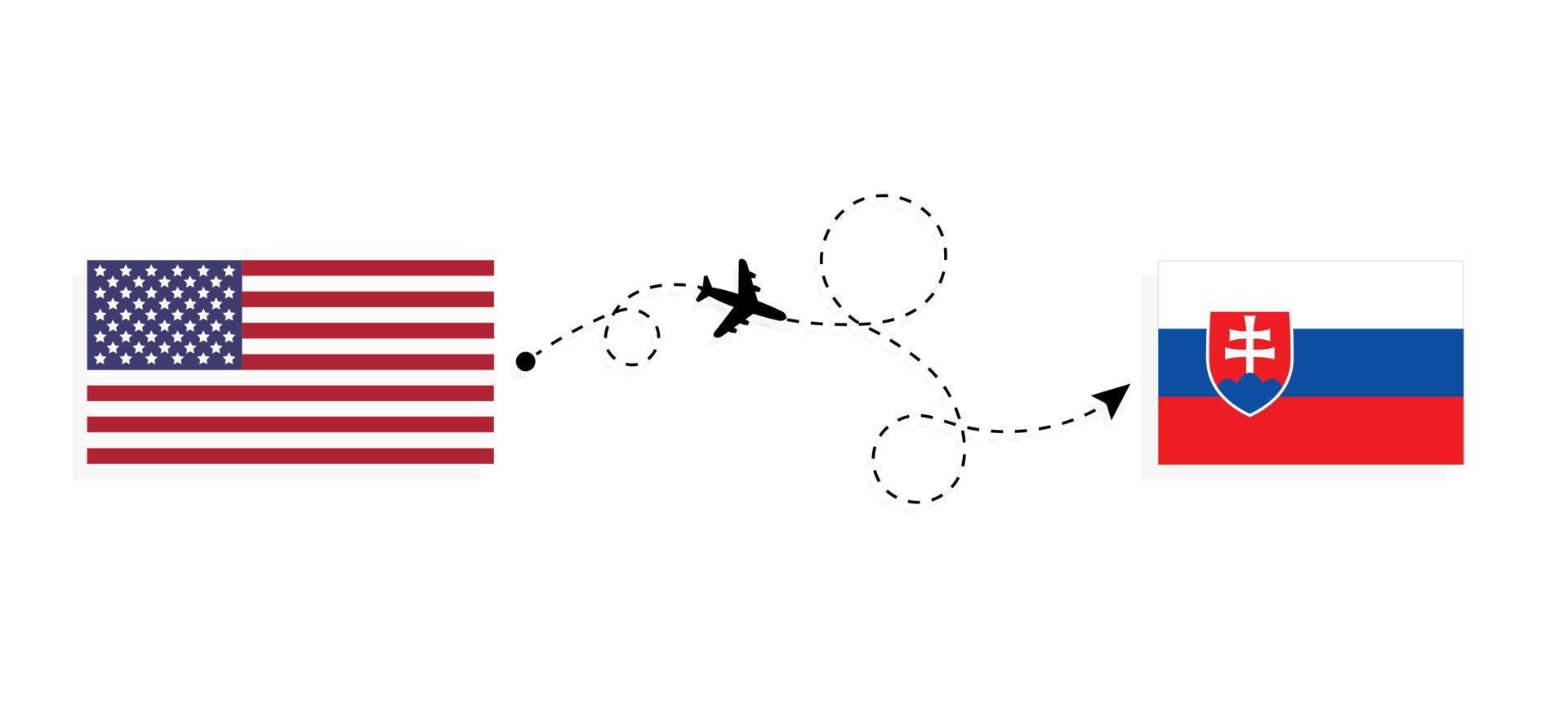 Flight and travel from USA to Slovakia by passenger airplane Travel concept vector