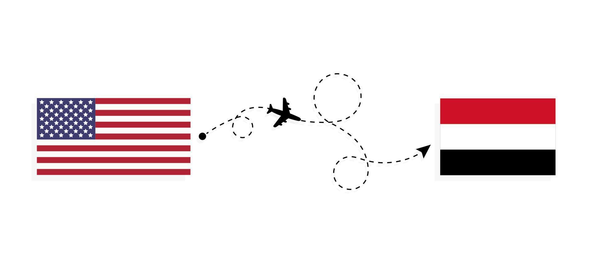 Flight and travel from USA to Yemen by passenger airplane Travel concept vector