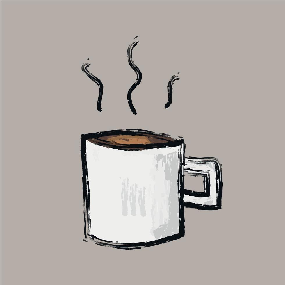 Dibujado a mano boceto arte de pincel, taza de café o té, chocolate caliente, leche, ilustración vectorial vector