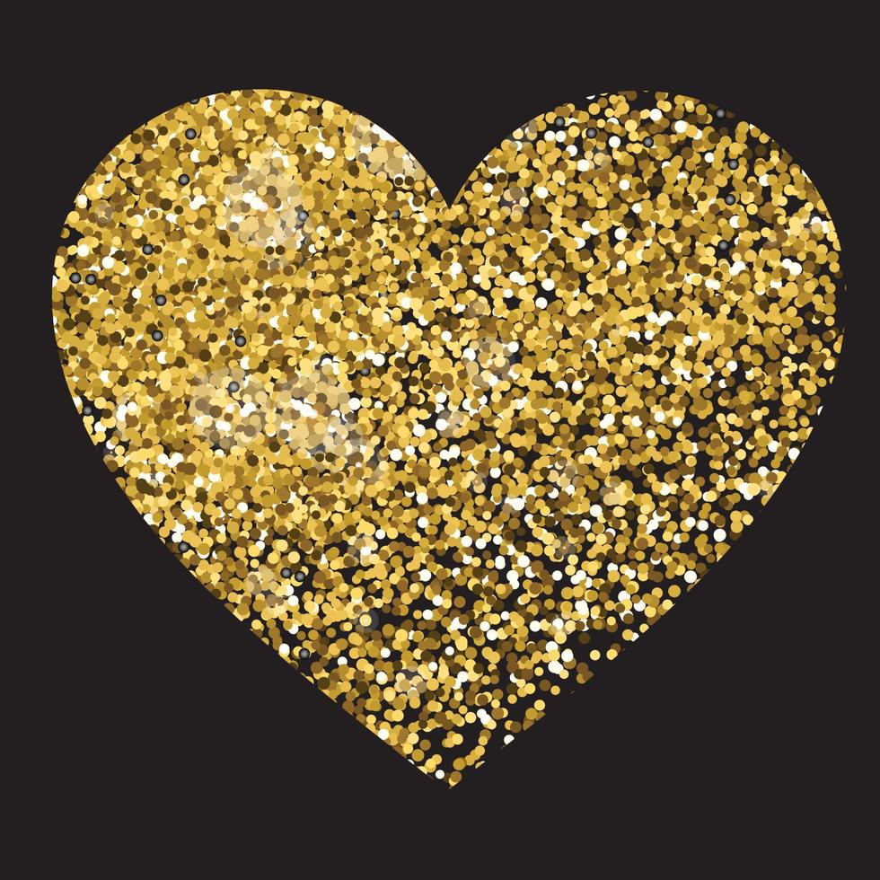 Gold glitter realistic heart isolated on black background. Vector illustration.