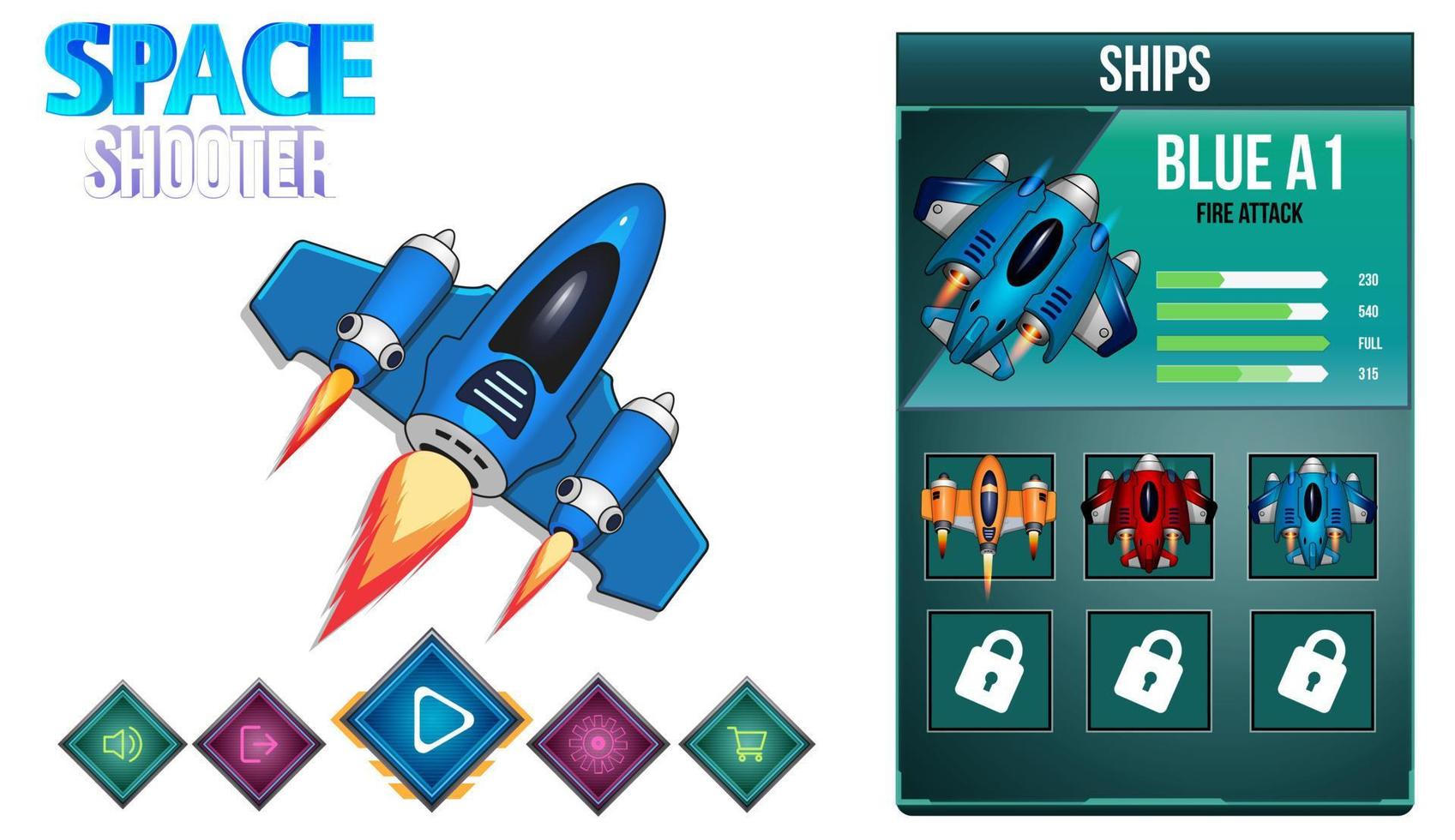 Space shooter game ui menu popups  sci fi theme vector