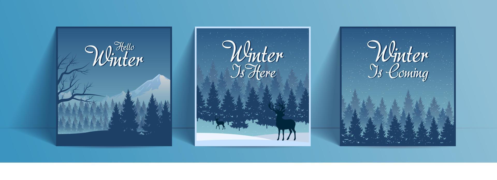 Plantilla de publicación de banners de venta de invierno con fondo nevado vector