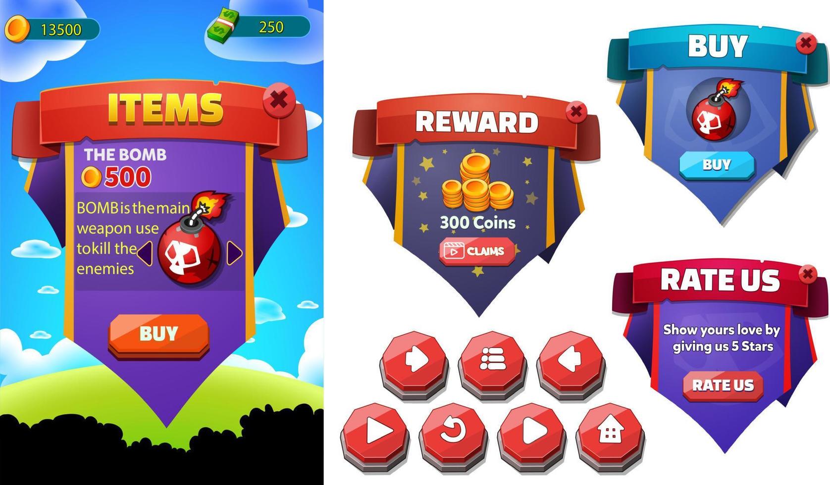 Medieval RPG Simulation Game UI With buttons vector