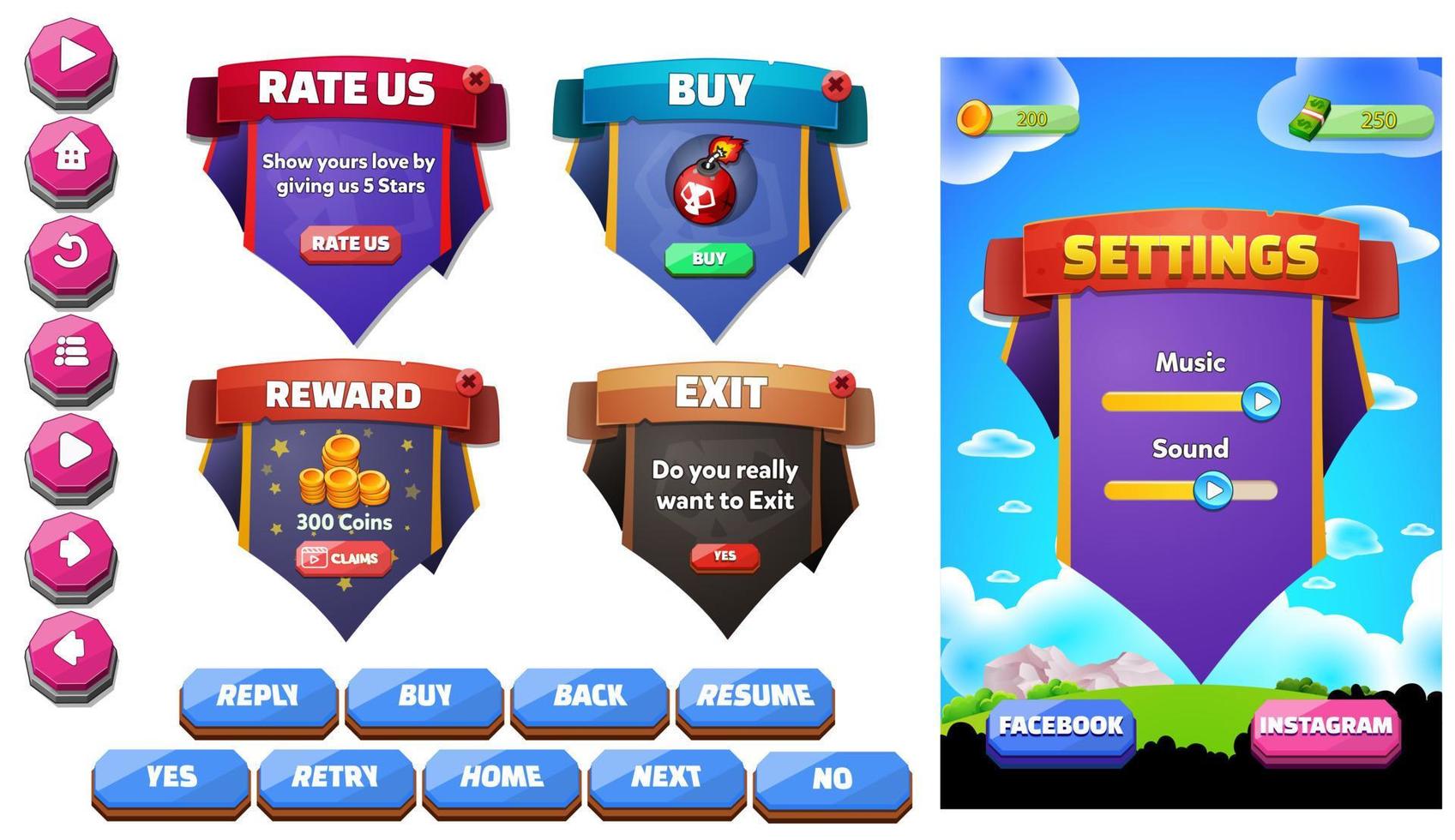 Medieval RPG Simulation Game UI With buttons vector