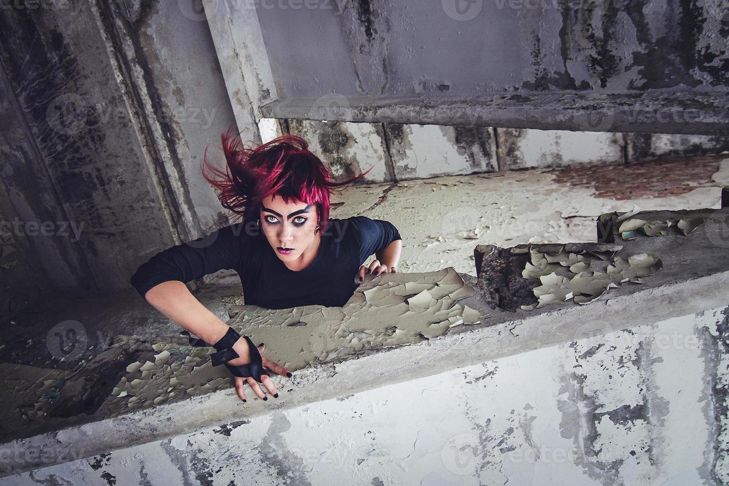 girl model in black with pink hair photo