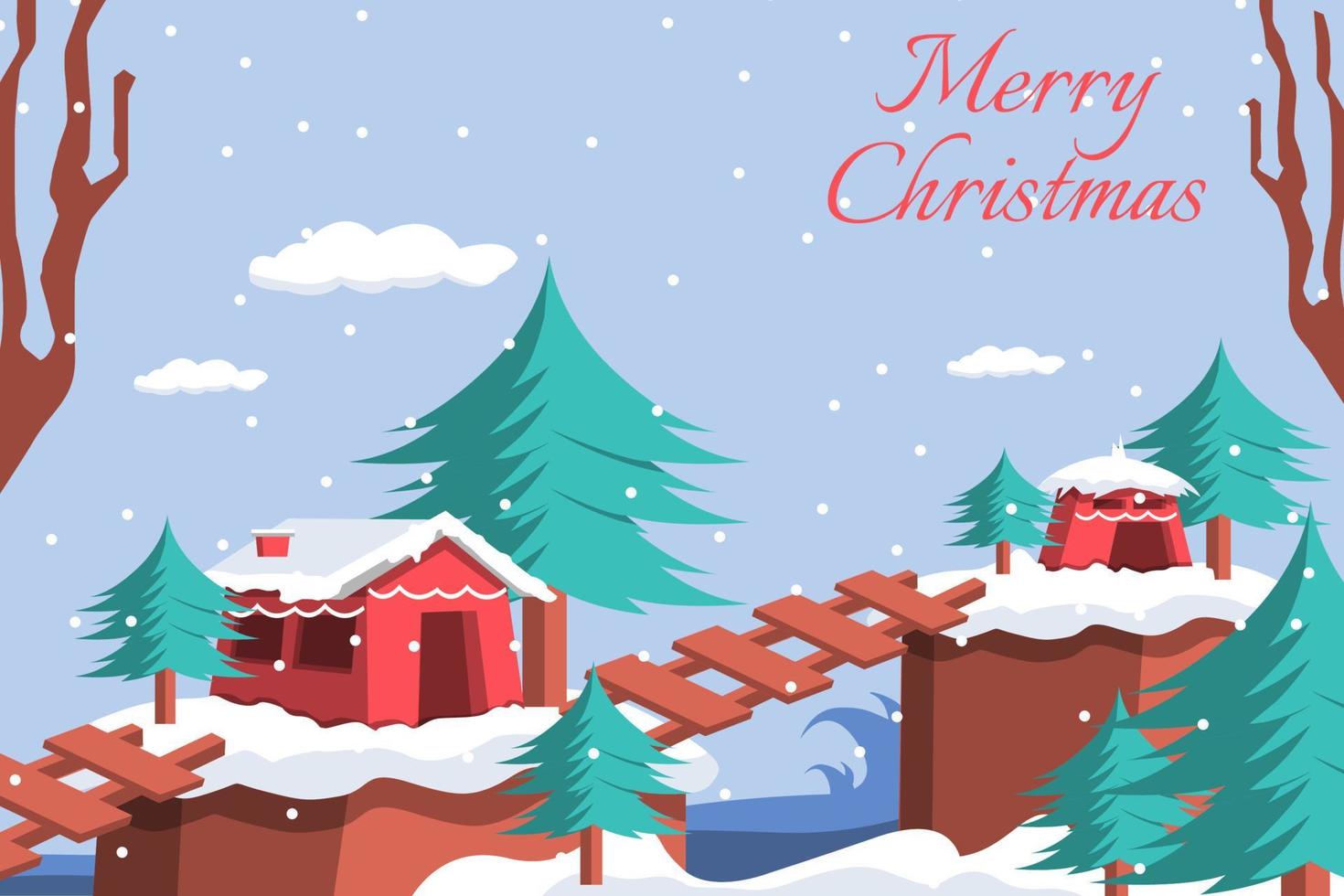 christmast Vilage Nearby Beach Flat Design vector