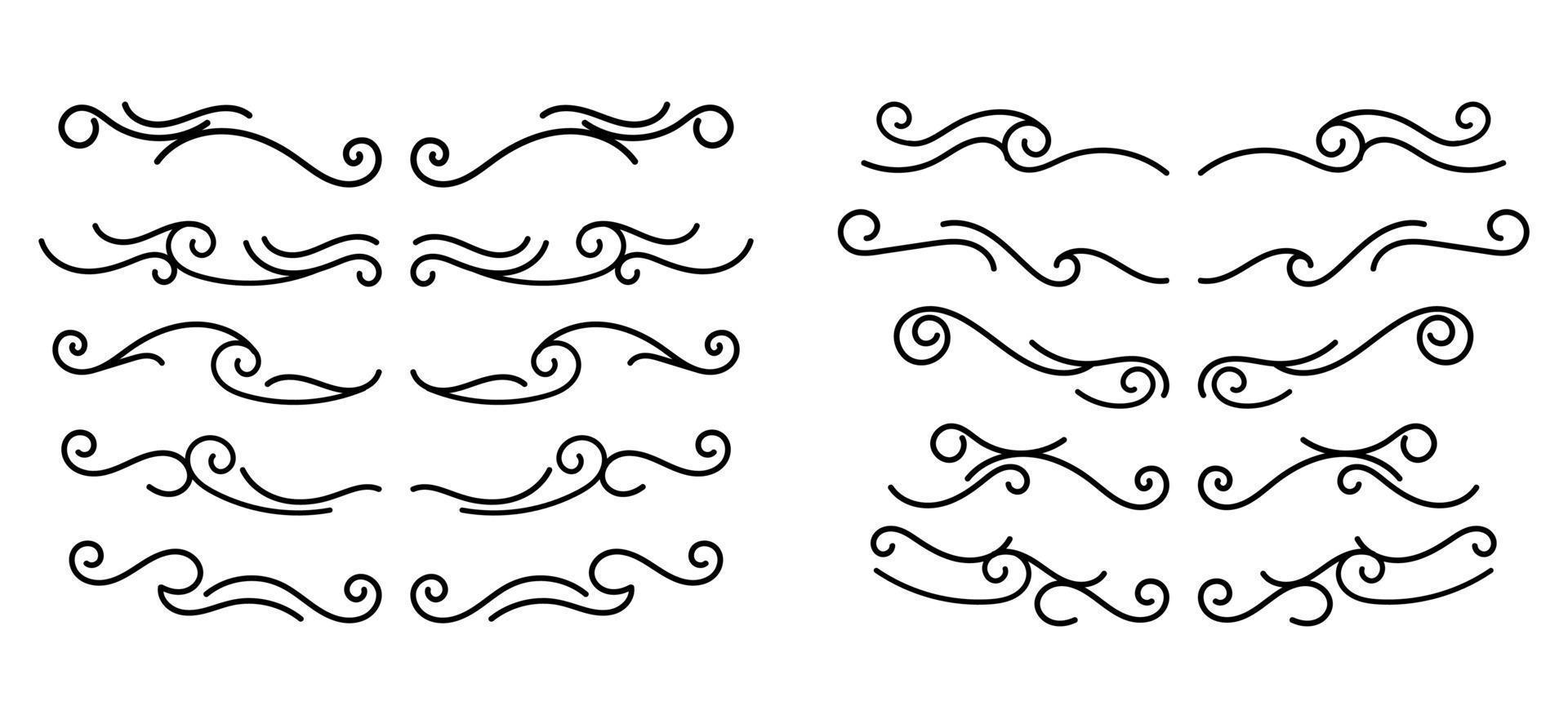 Hand Drawn Borders Elements Set Collection, floral Swirl ornament Vector