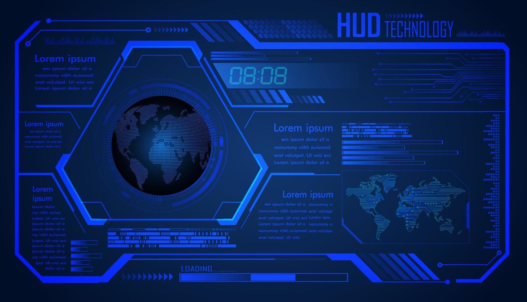 Fondo de concepto de tecnología futura del circuito cibernético de hud mundial vector