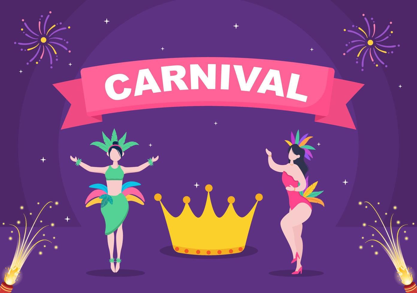 Ilustración de vector de fondo de celebración de carnaval feliz. festival de personas con fiesta colorida, confeti, baile, música y disfraces brillantes para póster