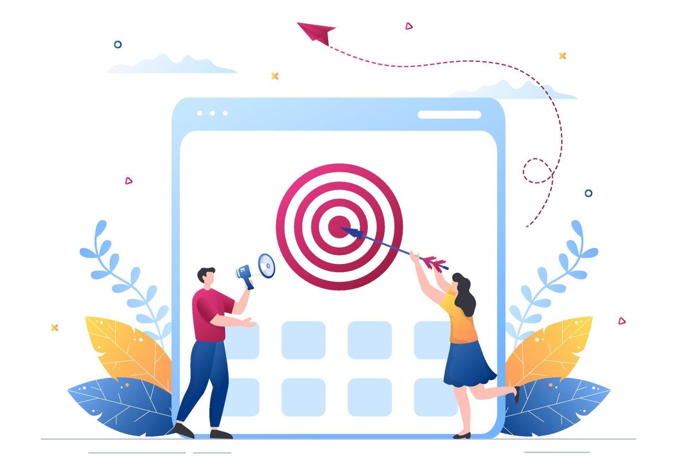 Startup Target of Business Development Process, Innovation Product, Launch, Shoot Arrows and Goal Achievement in Flat Vector Illustration