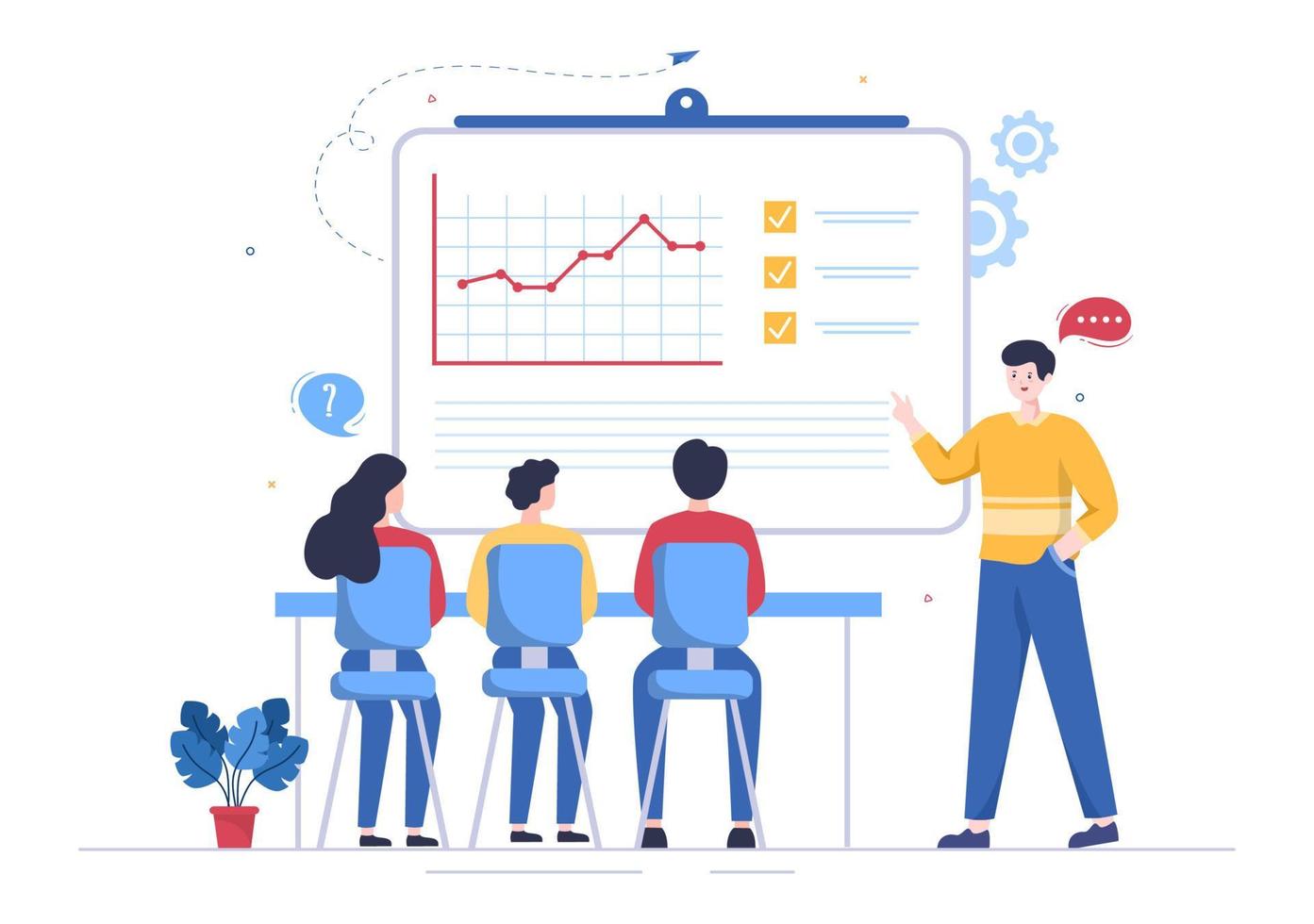 Presentation Marketing Planning Cartoon Vector Illustration. Businessman Plan Strategy and Business Meeting to Carry out the New Project Concept