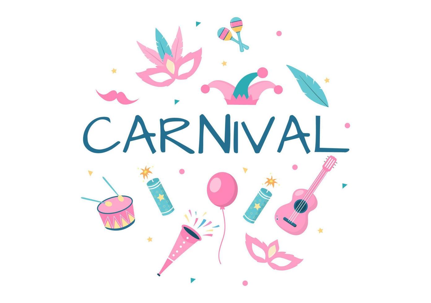 Ilustración de vector de fondo de celebración de carnaval feliz. festival de personas con fiesta colorida, confeti, baile, música y disfraces brillantes para póster