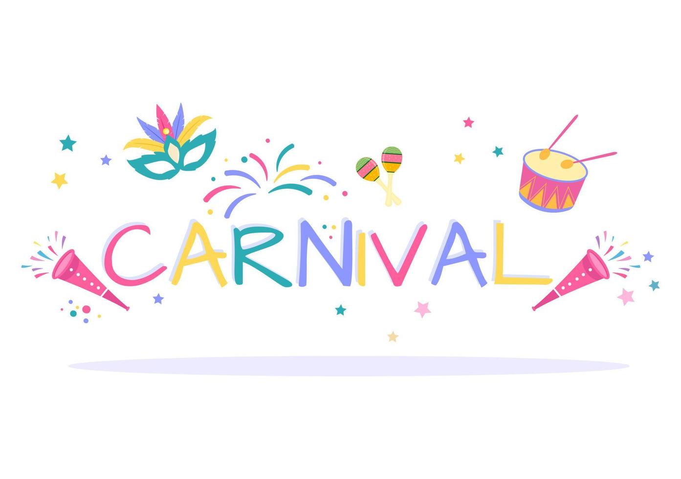 Ilustración de vector de fondo de celebración de carnaval feliz. festival de personas con fiesta colorida, confeti, baile, música y disfraces brillantes para póster