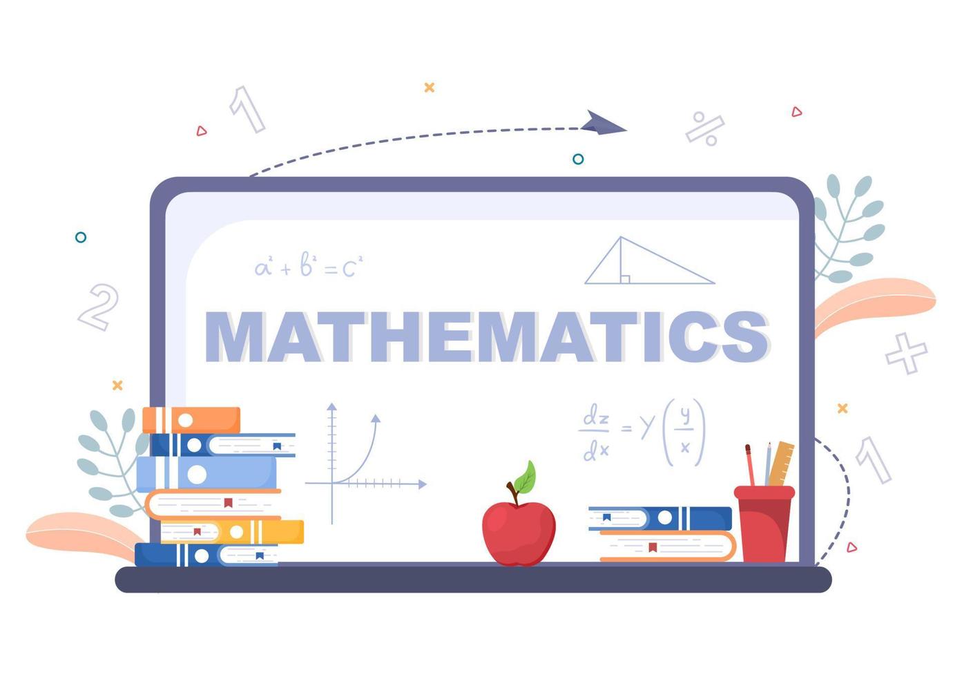 aprendizaje de las matemáticas de la educación y el conocimiento ilustración vectorial de dibujos animados de fondo. ciencia, tecnología, ingeniería, fórmula o matemáticas básicas vector