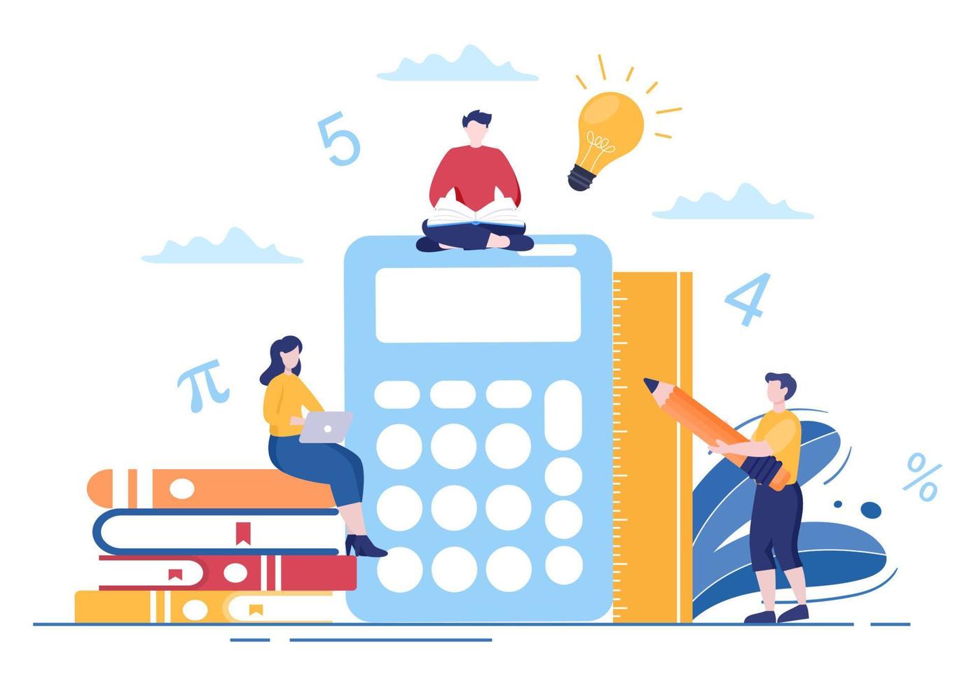 Learning Mathematics of Education and Knowledge Background Cartoon Vector Illustration. Science, Technology, Engineering, Formula or Basic Math