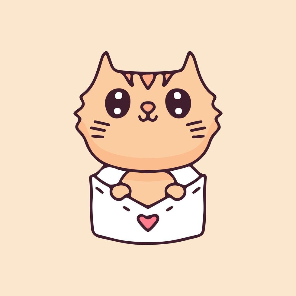 vector de dibujos animados de gato kawaii en cartas de amor. perfecto para niños de guardería, tarjetas de felicitación, baby shower, diseño de tela.