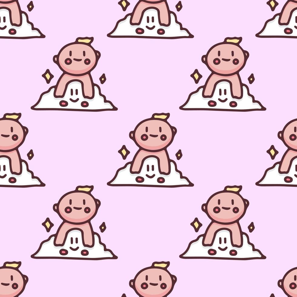 bebé kawaii en la nube de patrones sin fisuras de fondo. perfecto para niños de guardería, tarjetas de felicitación, baby shower, diseño de tela. vector