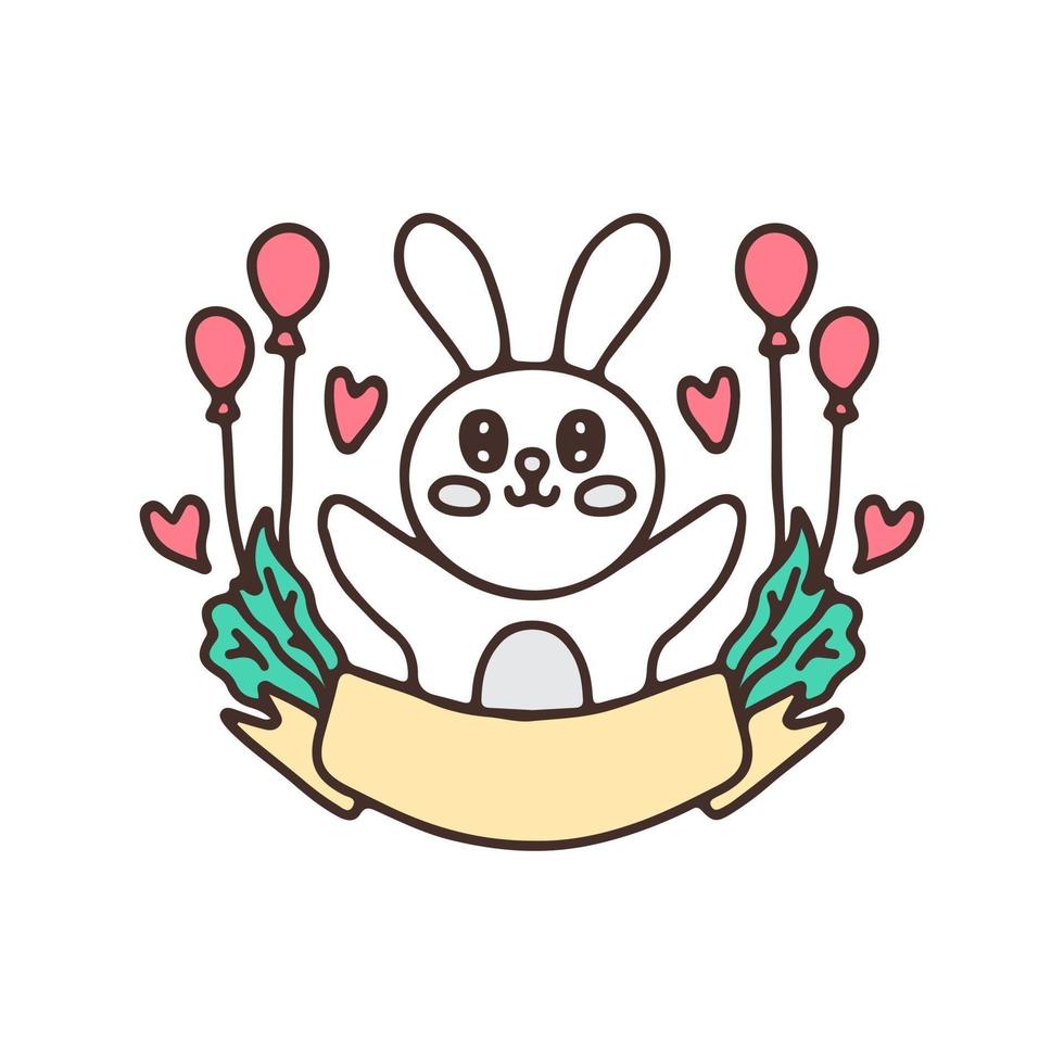 Kawaii bunny cartoon vector with balloons. Perfect for Nursery kids, greeting card, baby shower girl, fabric design.