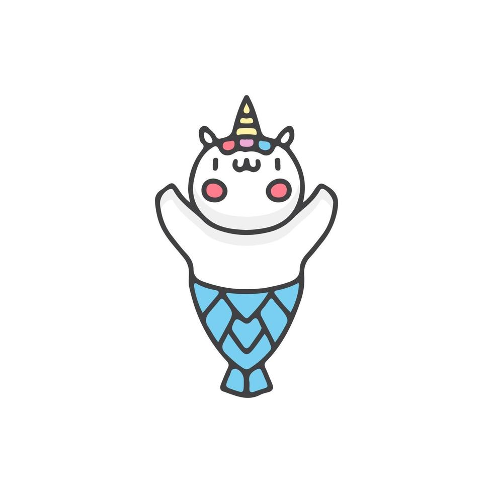 Kawaii unicorn mermaid mascot cartoon. illustration for t shirt, poster, logo, sticker, or apparel merchandise. vector