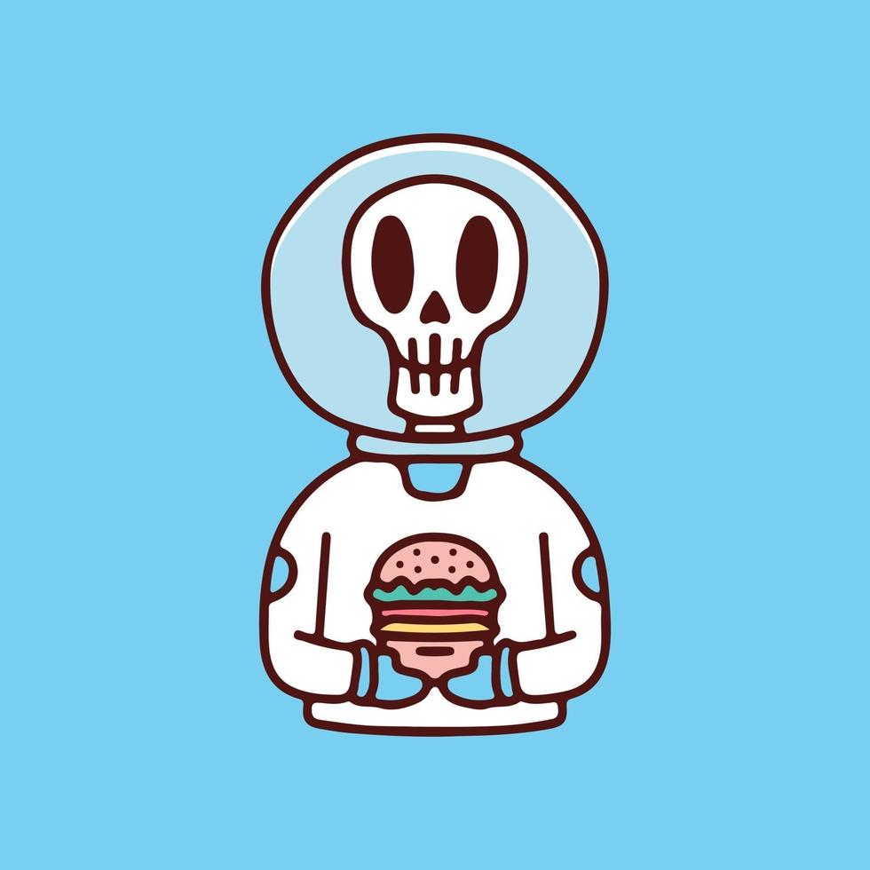 Astronaut skull with burger. illustration for t shirt, poster, logo, sticker, or apparel merchandise. vector