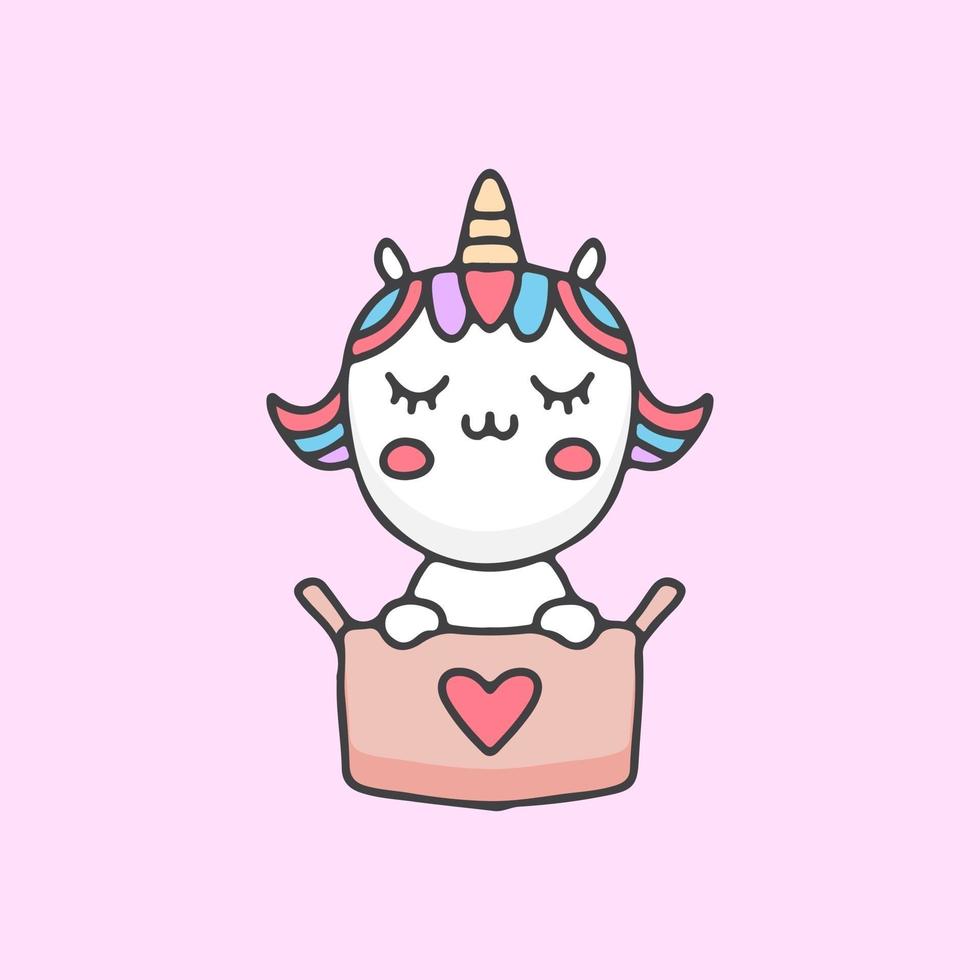 Kawaii unicorn cartoon vector in little boxes. Perfect for Nursery kids, greeting card, baby shower girl, fabric design.