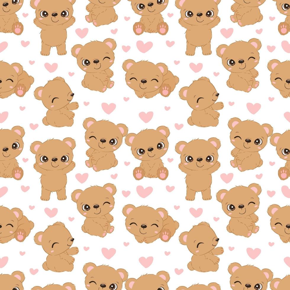 Cute little bear seamless pattern vector