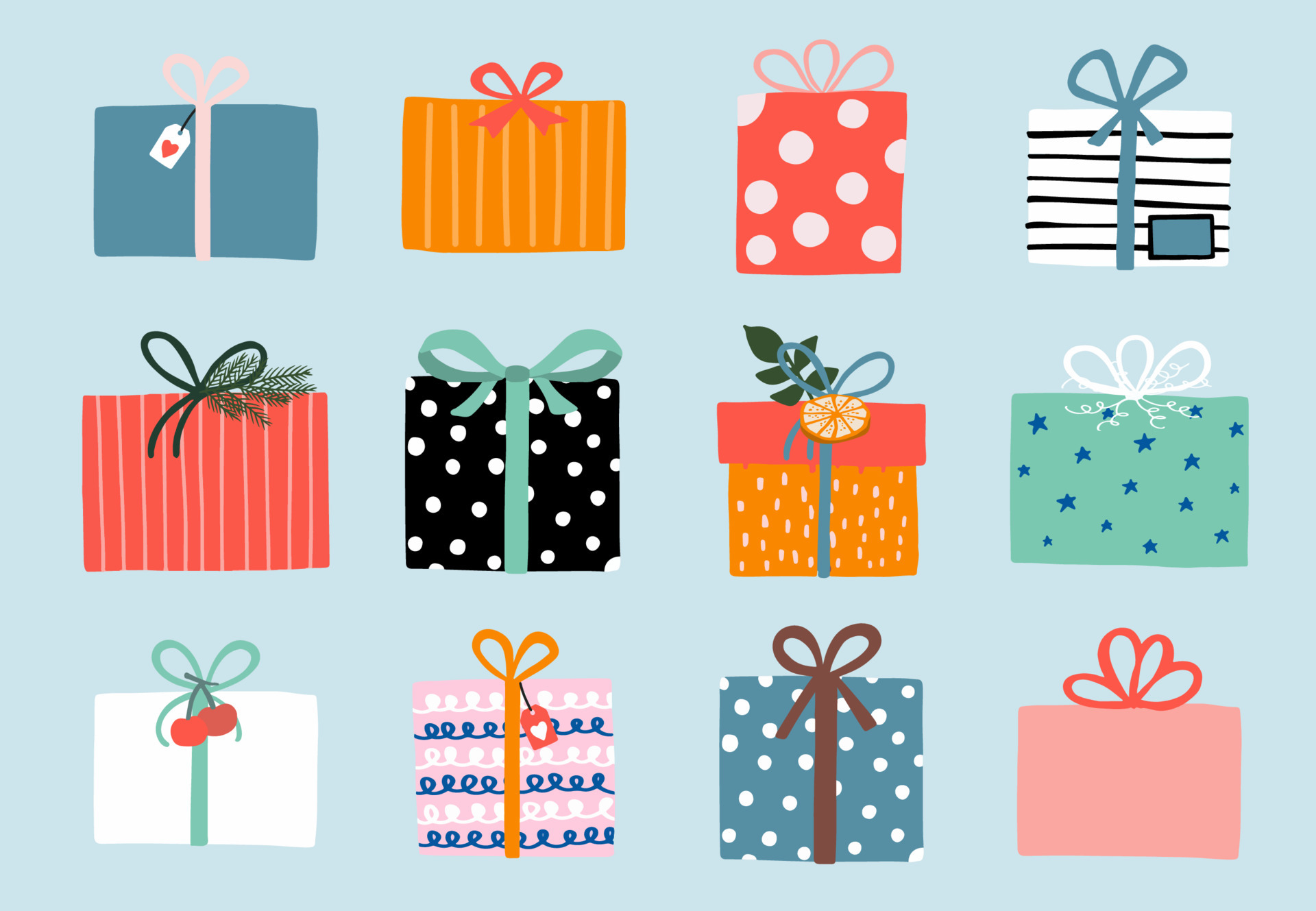 Gift box object collection with ribbon.Vector illustration for icon,sticker,printable.Editable