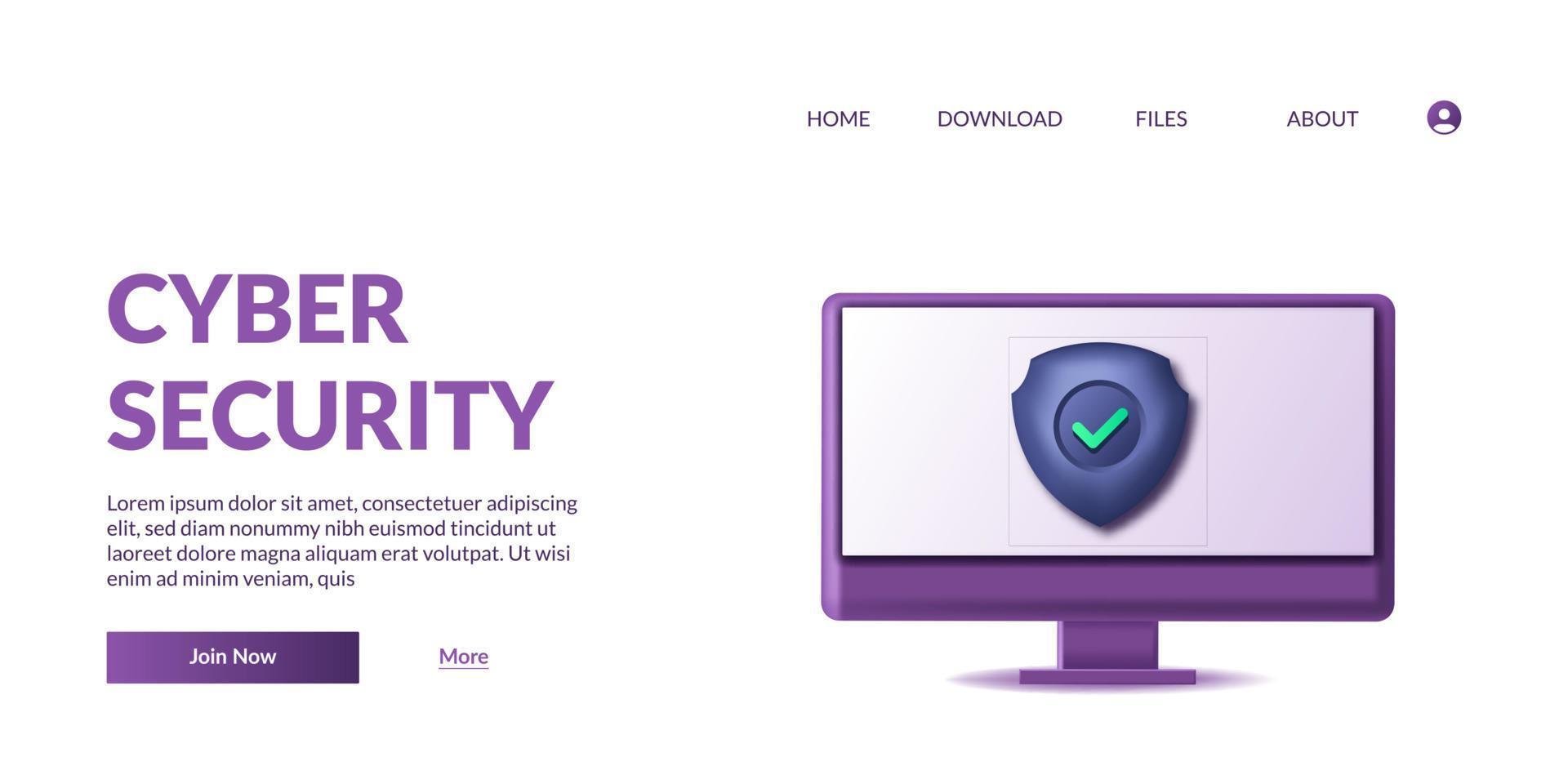 Cyber security desktop data privacy protection 3d shield cute color landing page template concept vector