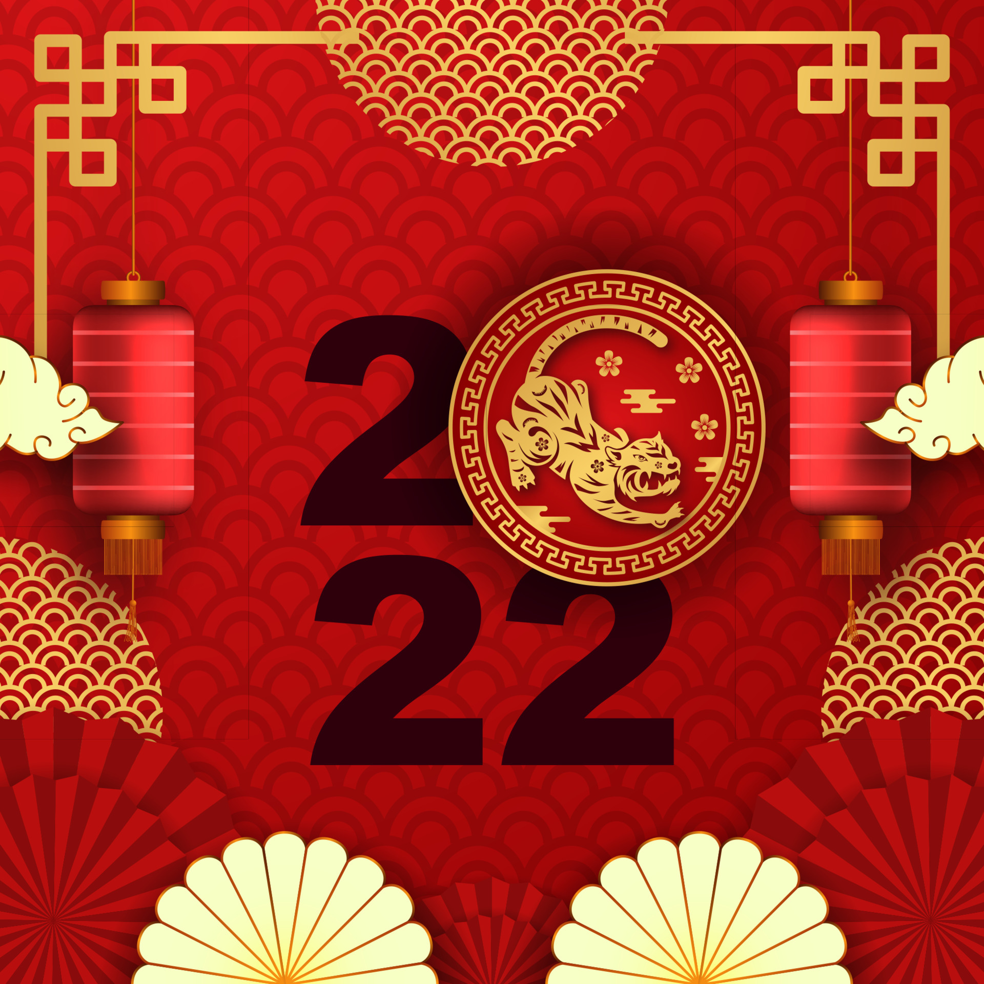 Cny 2022 Colors Happy Chinese New Year 2022 Year Of Tiger 3d Red Lucky Traditional Ornament Lantern Pattern Decoration Asian Golden Color For Greeting Card Template 4251607 Vector Art At Vecteezy