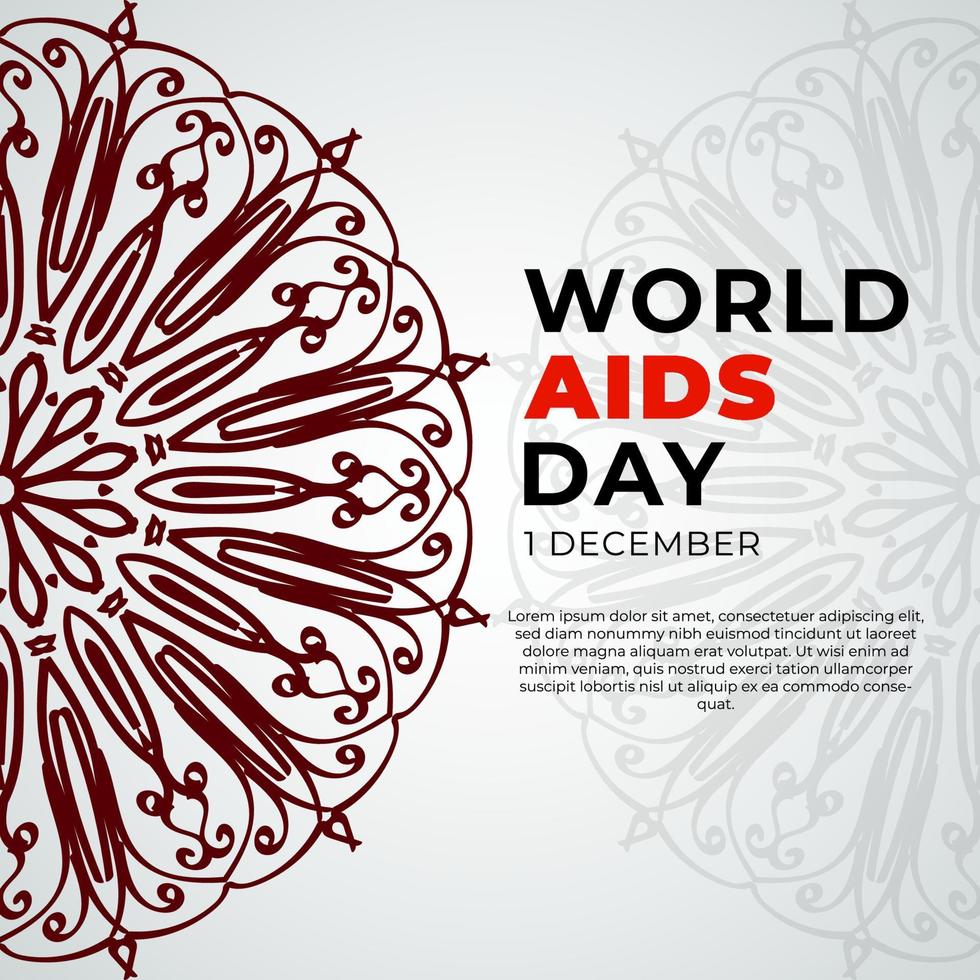 1 de diciembre plantilla de banner o tarjeta del día mundial del sida y fondo con mandala vector