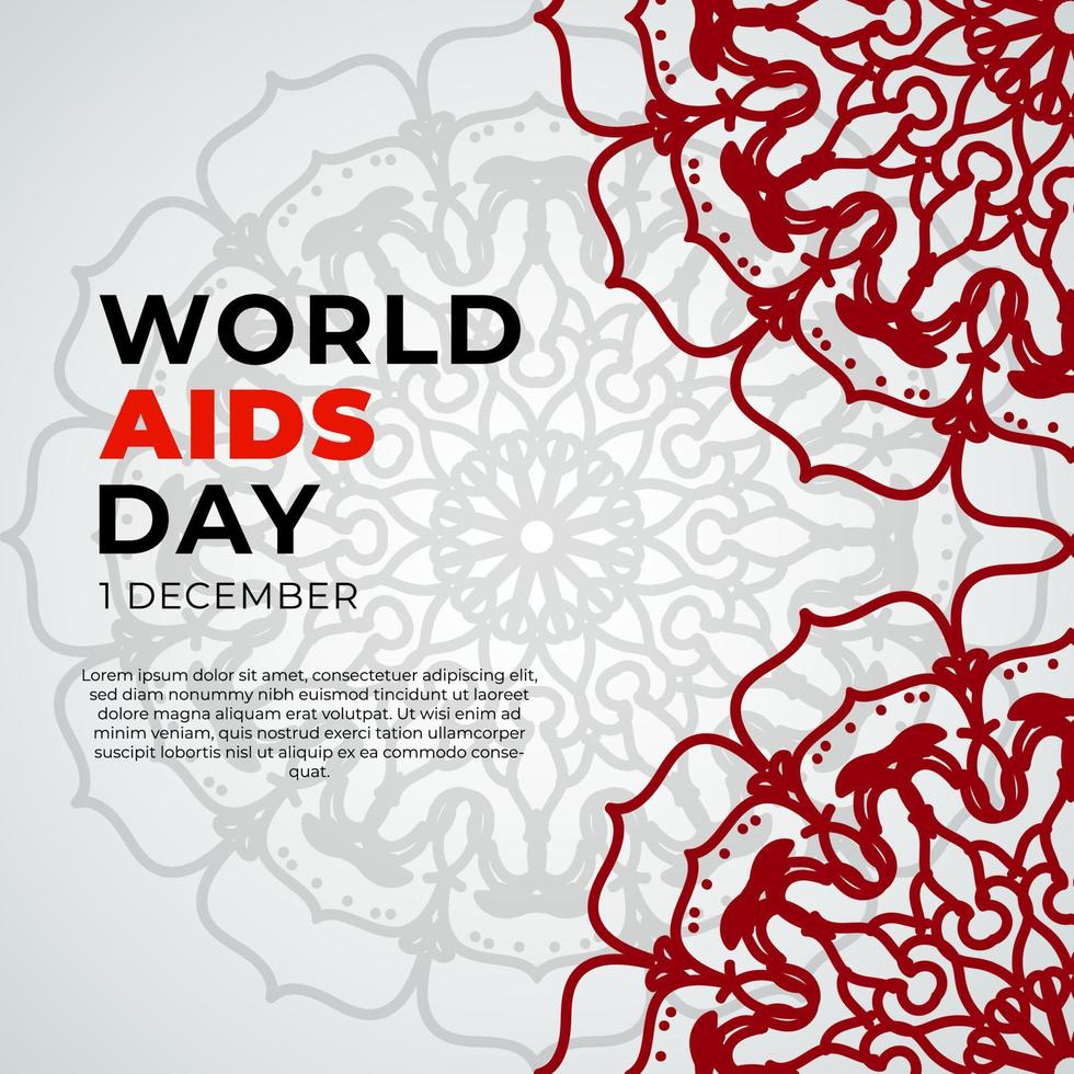 1 December world aids day banner or card template and background with mandala vector