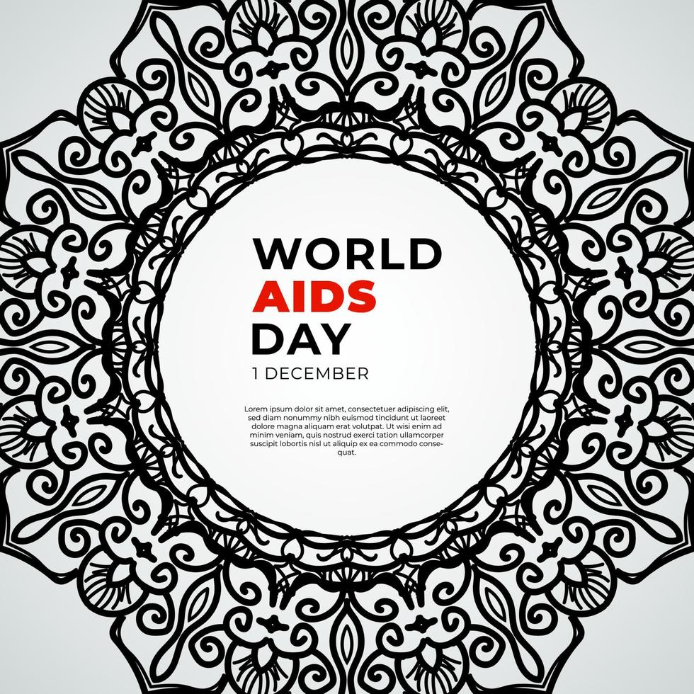 1 December world aids day banner or card template and background with mandala vector