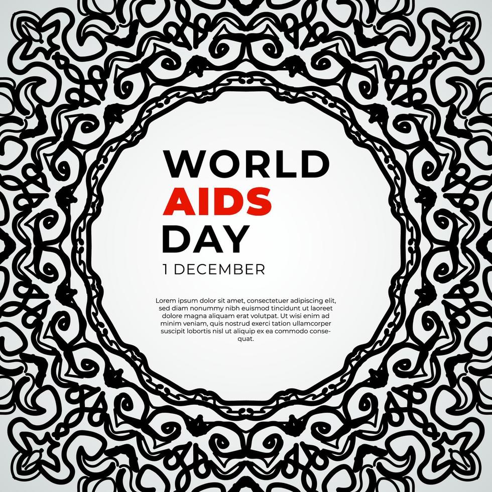 1 December world aids day banner or card template and background with mandala vector