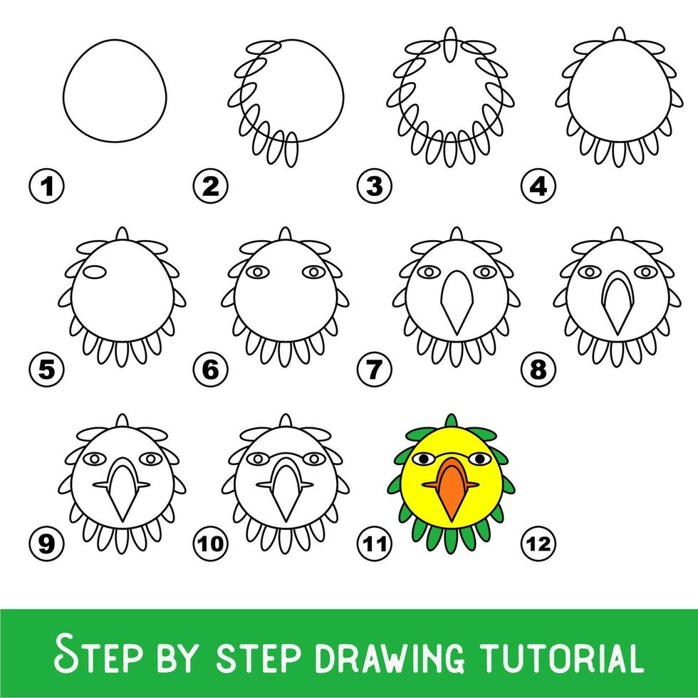 juego para niños para desarrollar habilidades de dibujo con un nivel de juego fácil para niños en edad preescolar, dibujo tutorial educativo para cara de pájaro. vector