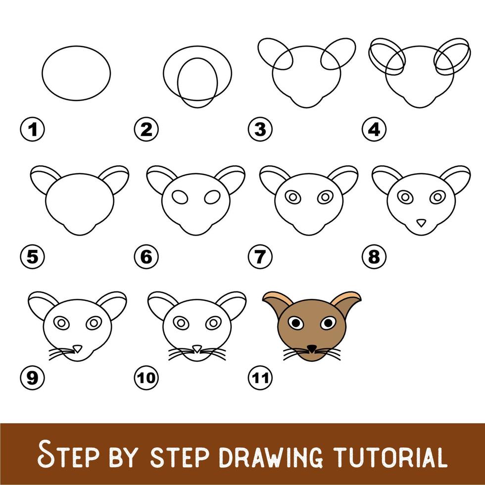 juego para niños para desarrollar habilidades de dibujo con un nivel de juego fácil para niños en edad preescolar, tutorial educativo de dibujo para cara de gato. vector