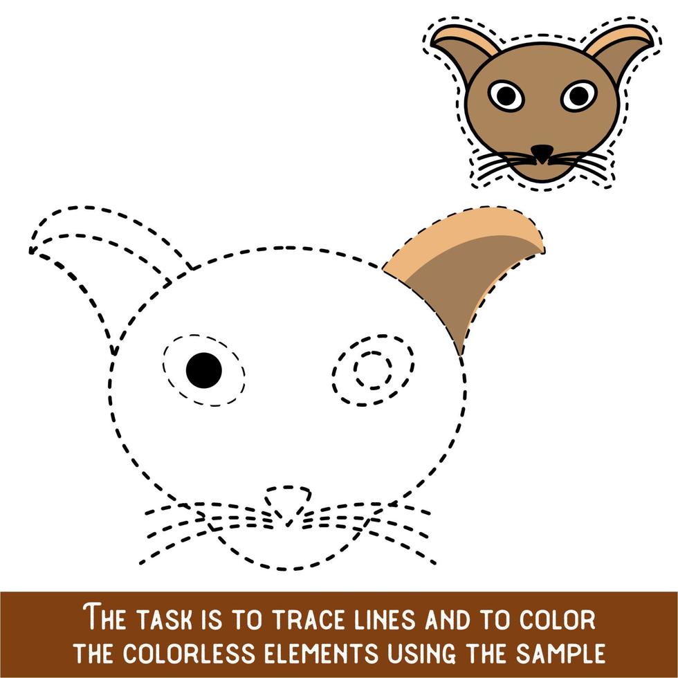 Color Cat Face. Restore dashed lines. Color the picture elements. Page to be color fragments. vector