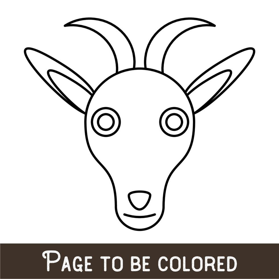 cara de cabra divertida para colorear, el libro para colorear para niños en edad preescolar con nivel de juego educativo fácil, medio. vector