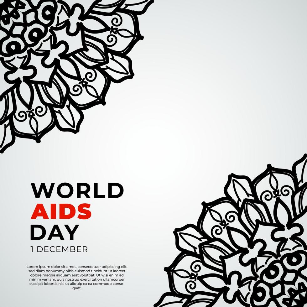 1 December world aids day banner or card template and background with mandala vector