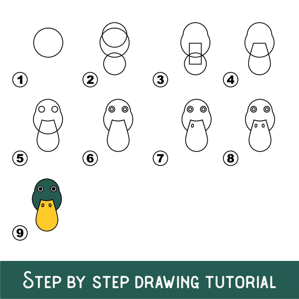 juego para niños para desarrollar habilidades de dibujo con un nivel de juego fácil para niños en edad preescolar, dibujo tutorial educativo para cara de pato. vector