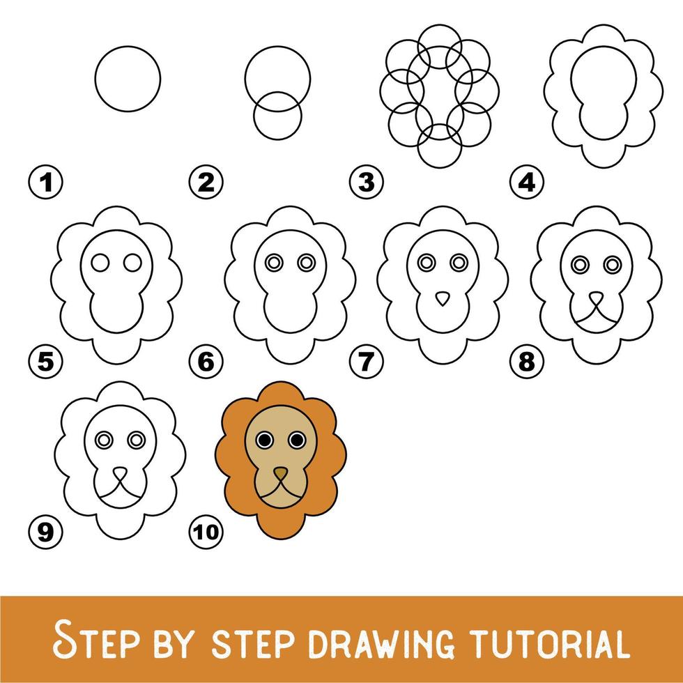 Kid game to develop drawing skill with easy gaming level for preschool kids, drawing educational tutorial for Lion Face. vector