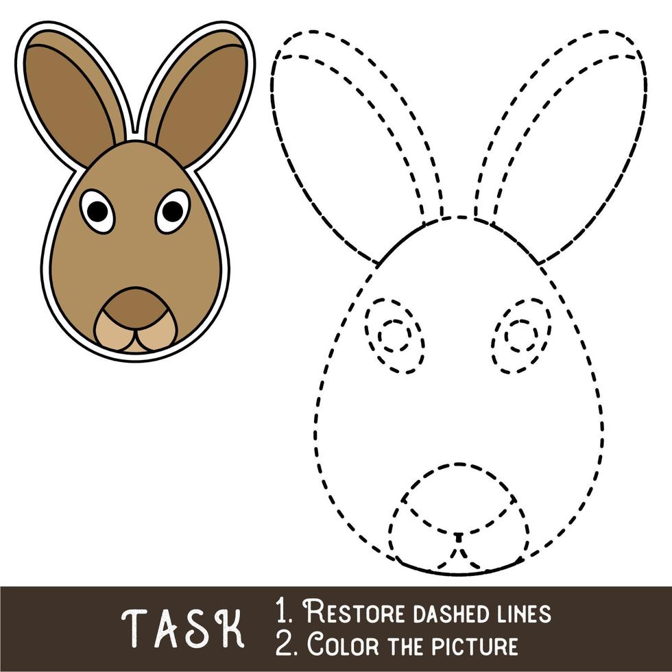 Drawing worksheet for preschool kids with easy gaming level of difficulty, simple educational game for kids one line tracing of Rabbit Face. vector