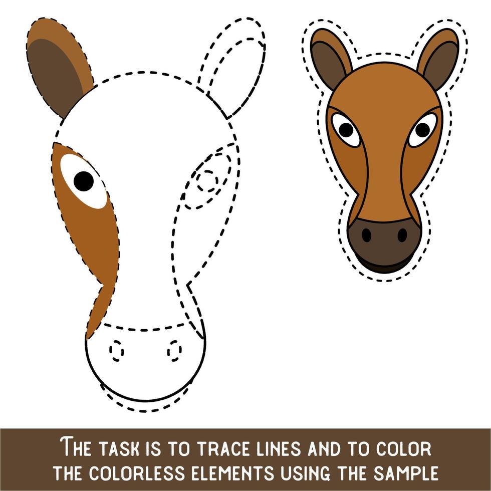 Color Horse Face. Restore dashed lines. Color the picture elements. Page to be color fragments. vector