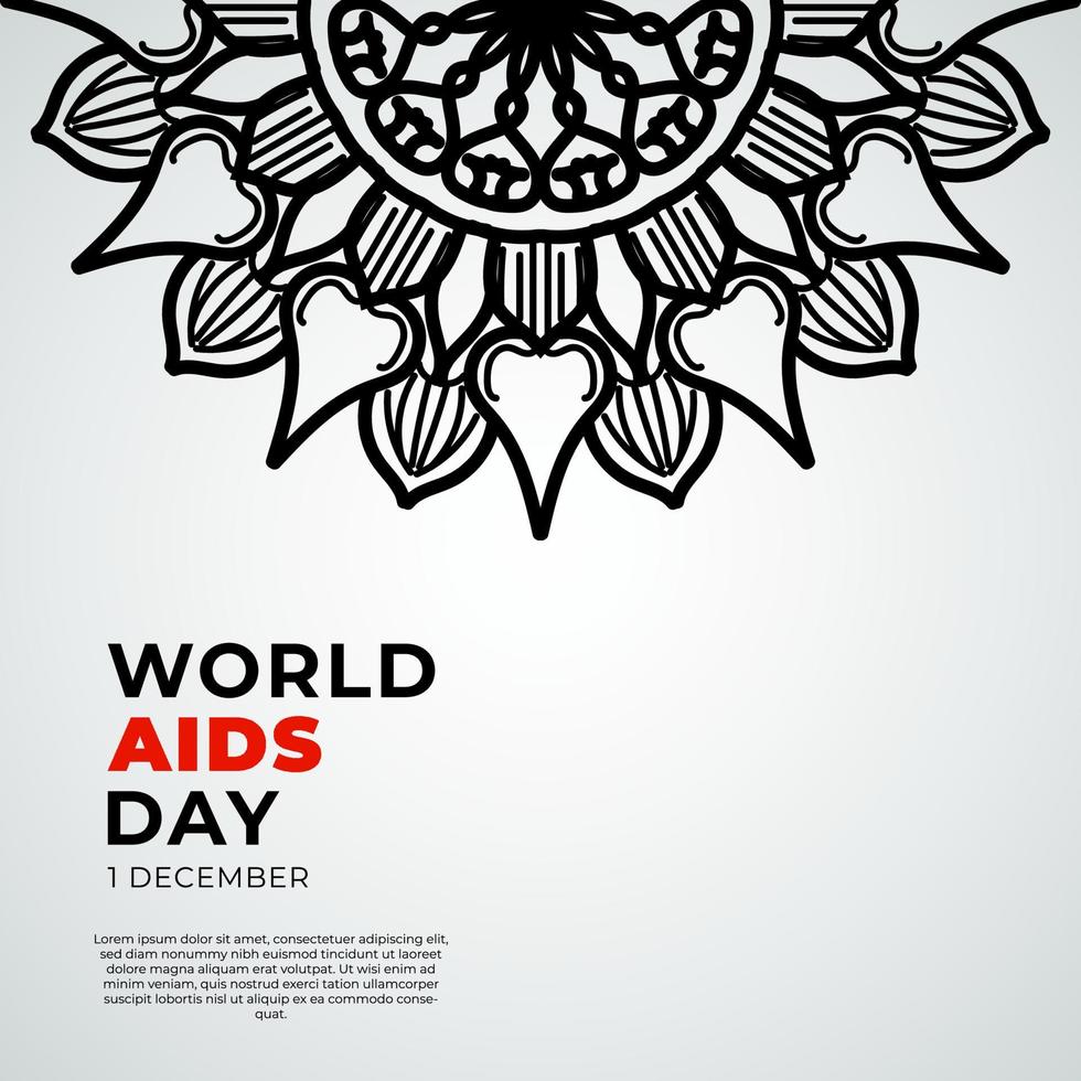 1 December world aids day banner or card template and background with mandala vector