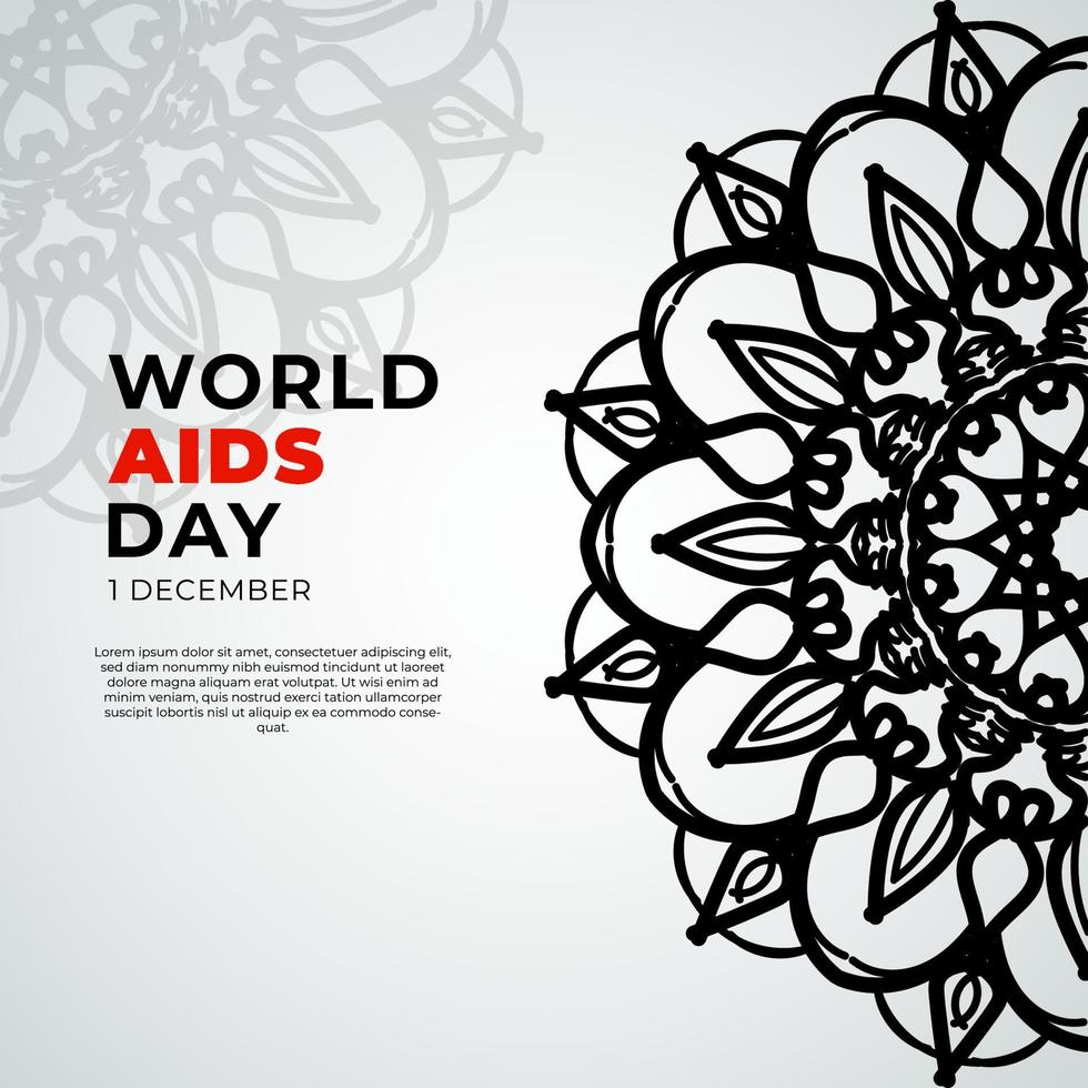 1 December world aids day banner or card template and background with mandala vector