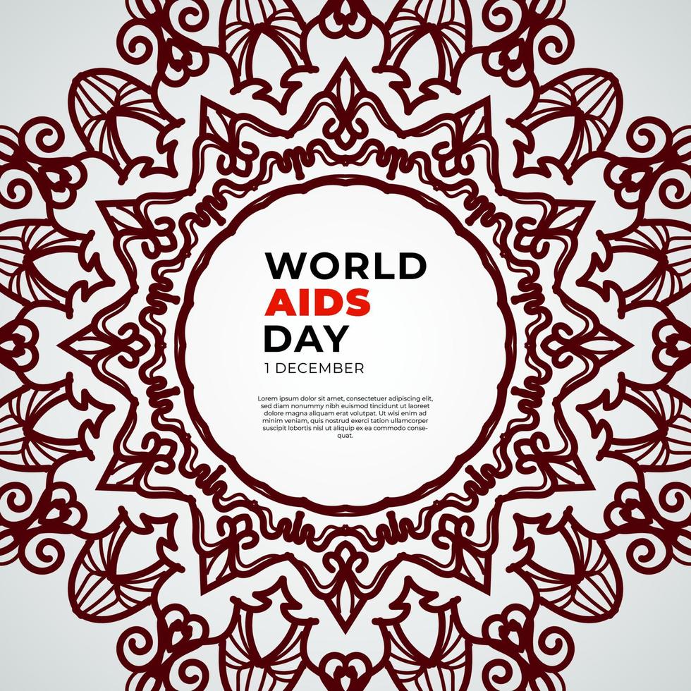 1 de diciembre plantilla de banner o tarjeta del día mundial del sida y fondo con mandala vector