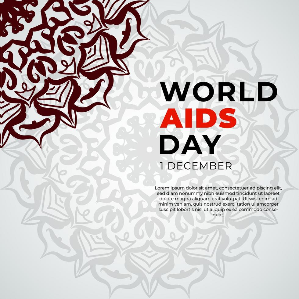 1 December world aids day banner or card template and background with mandala vector