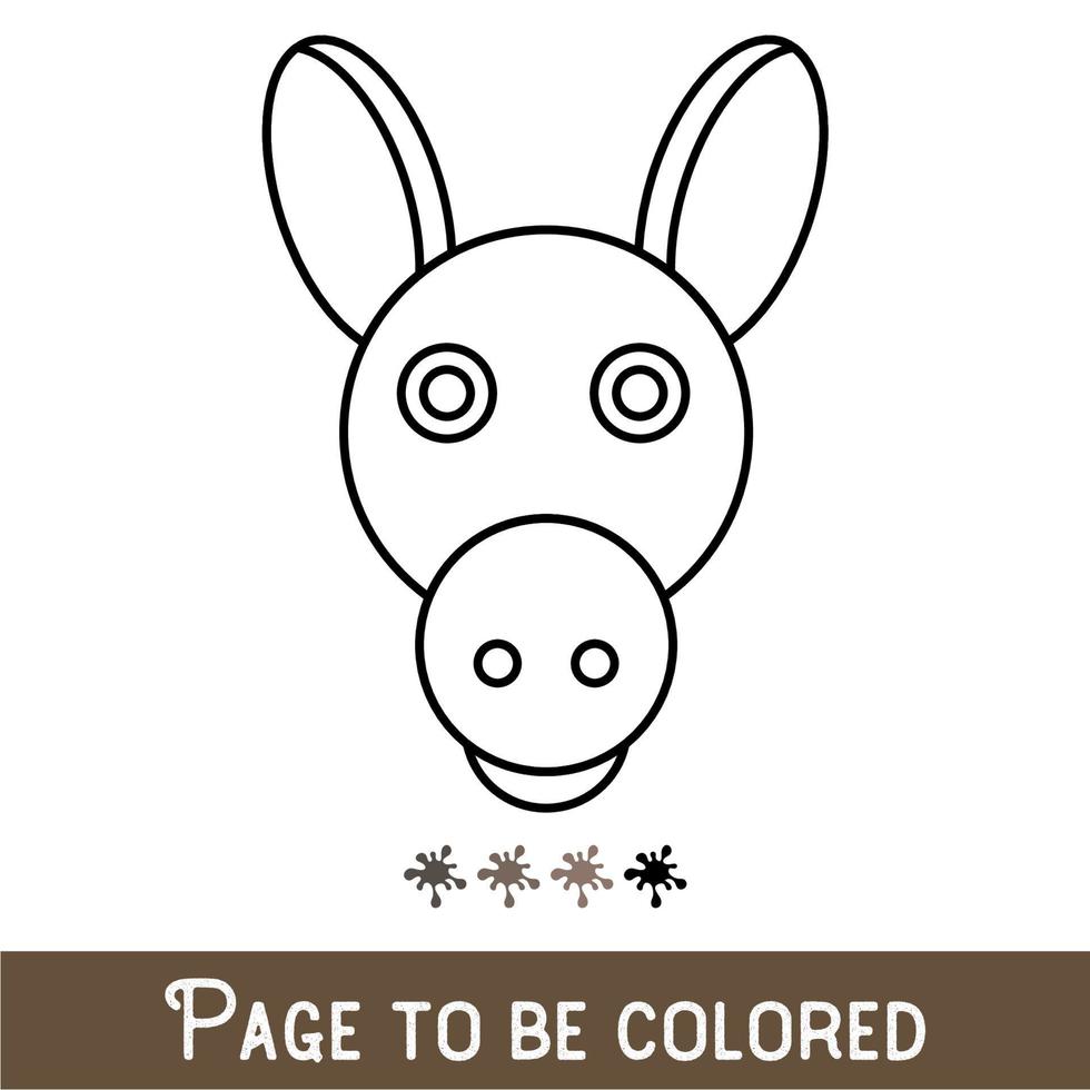 cara de burro divertida para colorear, el libro para colorear para niños en edad preescolar con un nivel de juego educativo fácil, medio. vector