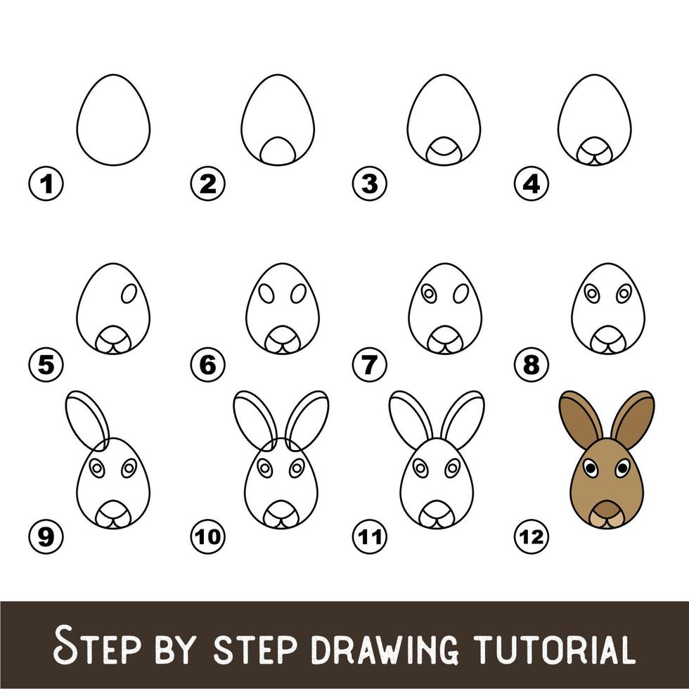 juego para niños para desarrollar habilidades de dibujo con un nivel de juego fácil para niños en edad preescolar, tutorial educativo de dibujo para cara de conejo. vector