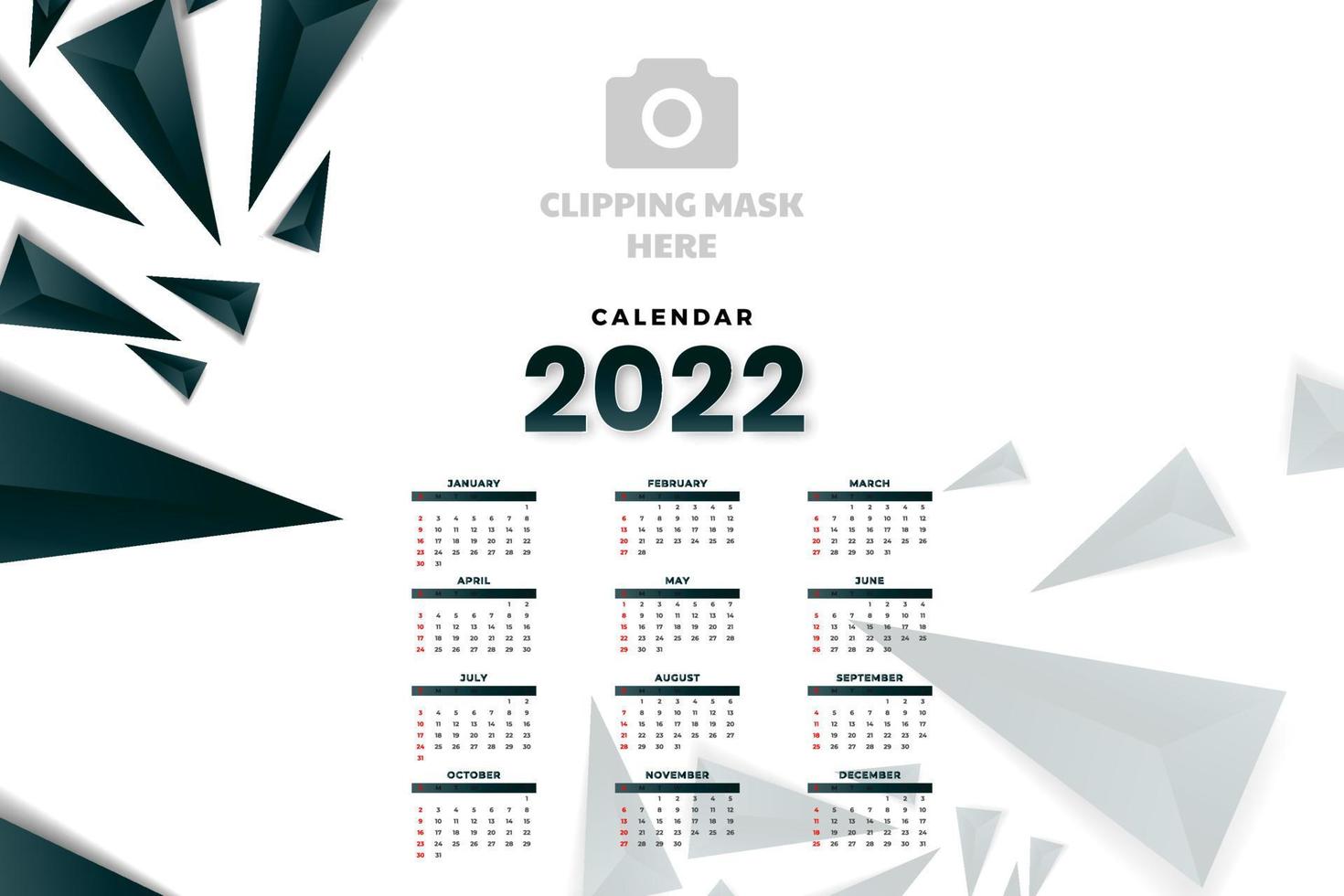 plantilla de calendario mensual para el año 2022. la semana comienza el domingo. Calendario de pared de estilo minimalista. vector