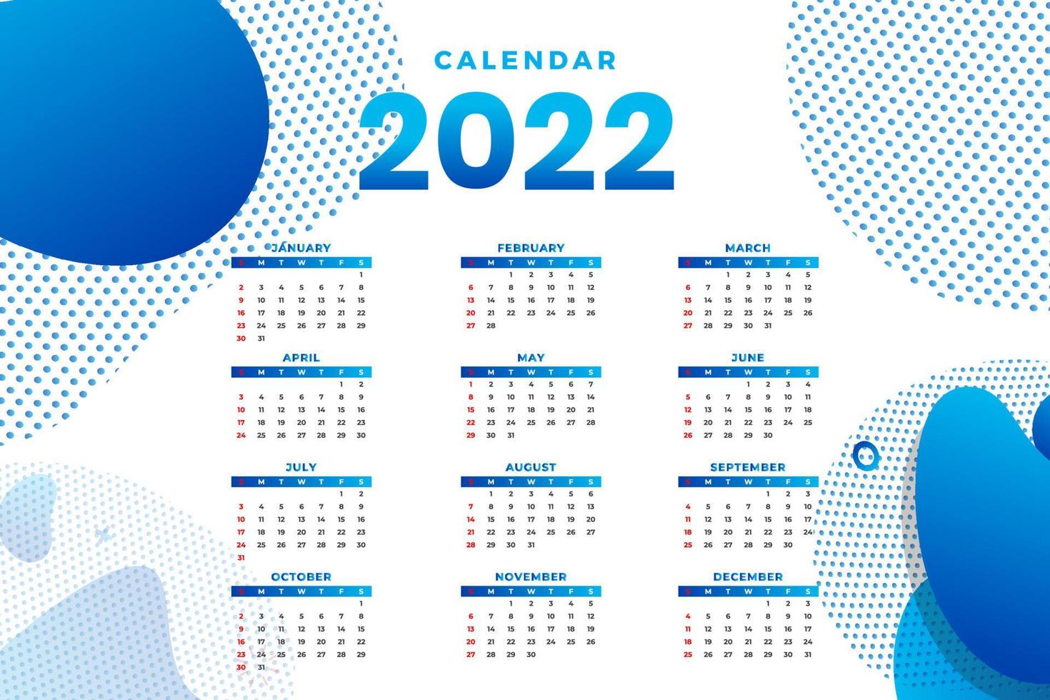 plantilla de calendario mensual para el año 2022. la semana comienza el domingo. Calendario de pared de estilo minimalista. vector